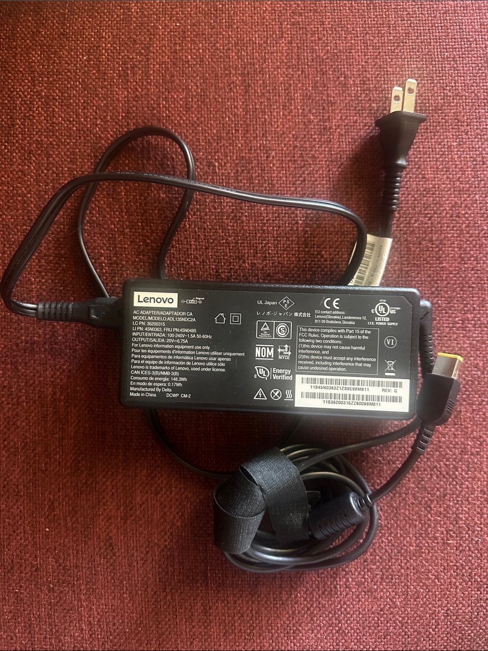 Lenovo Black 135 W AC Power Adapter with Yellow Tip Connector